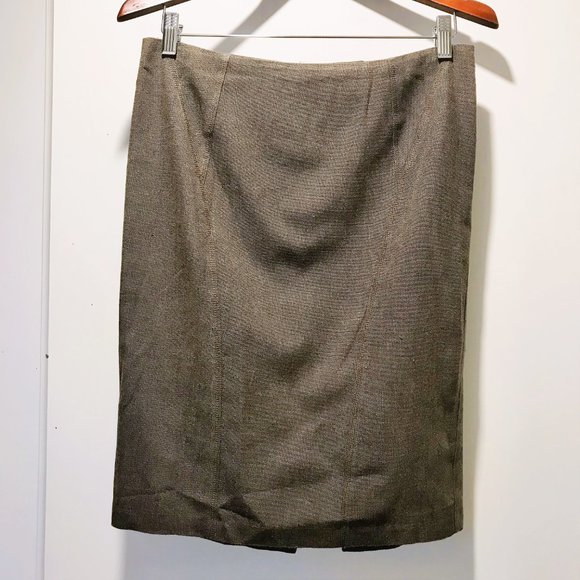 Vintage Wool-Blend Heather Brown Seamed Pencil Skirt - Size 4 - Picture 11 of 12